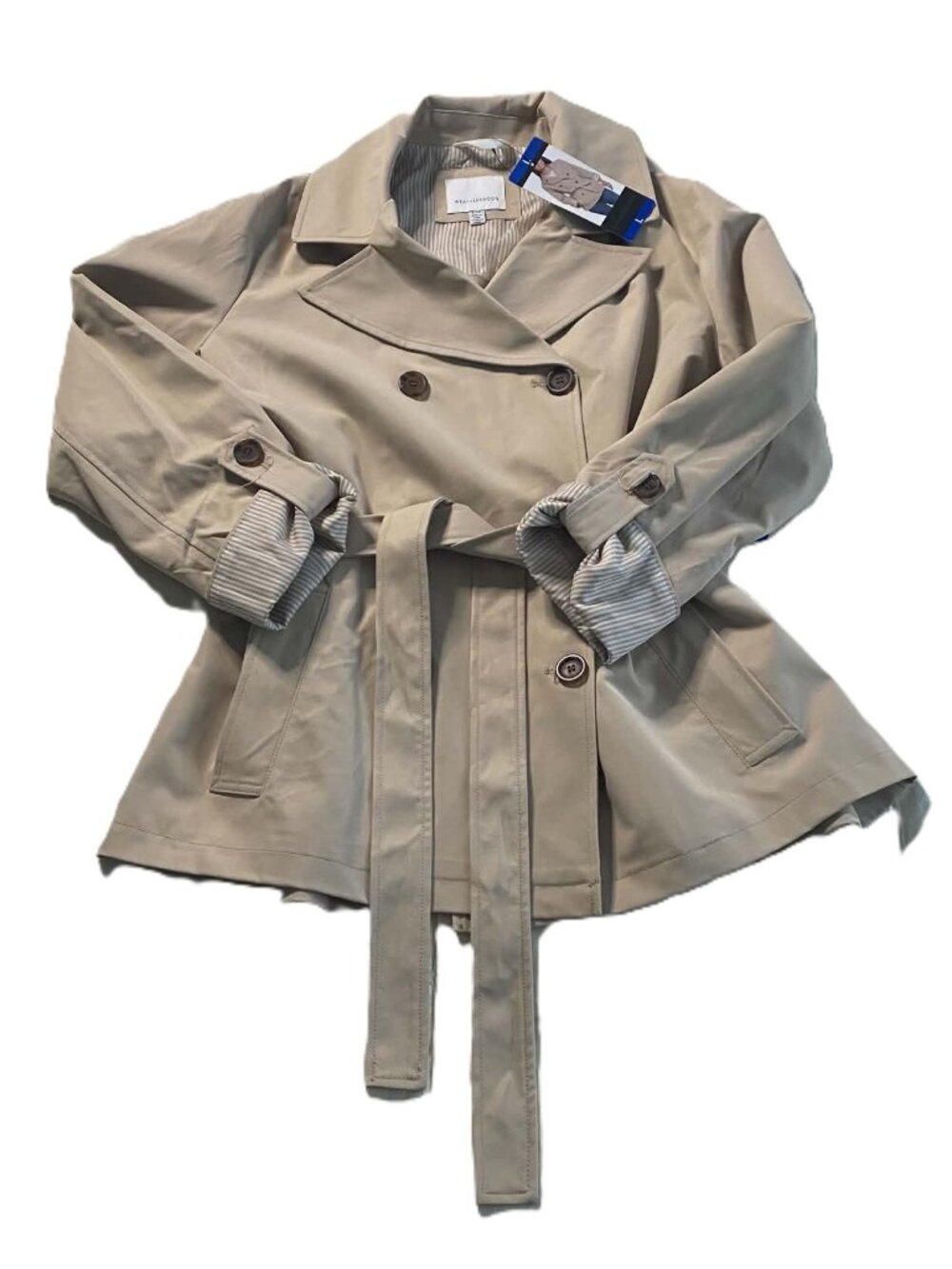 Weatherproof Women's Trench Coat Large Tan Double Breasted Belted NWT #1805445